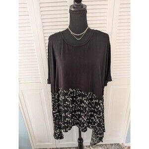 Patrizia Luca Asymmetrical Hem Women Oversize Tunic Top Flowy Artsy Lagenlook OS